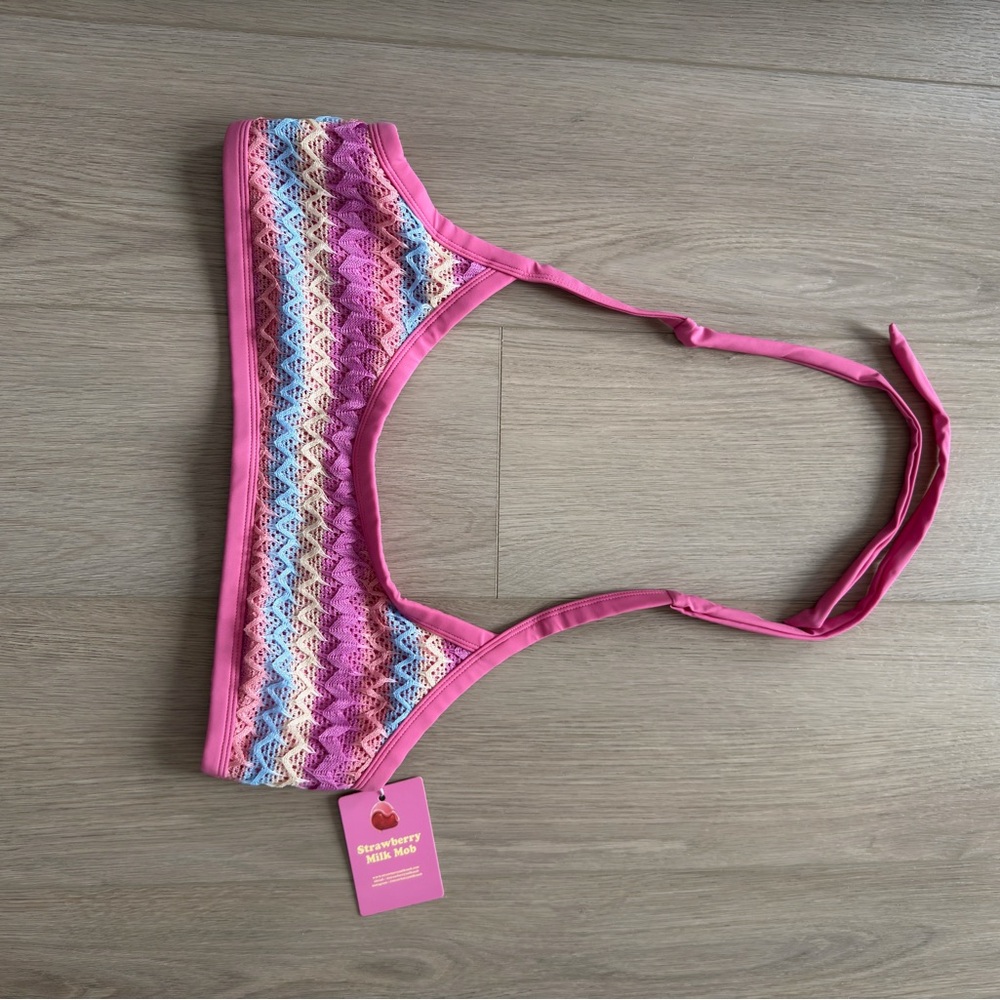 Strawberry Milk Mob pink Bikini top with Yellow NWT size xxl